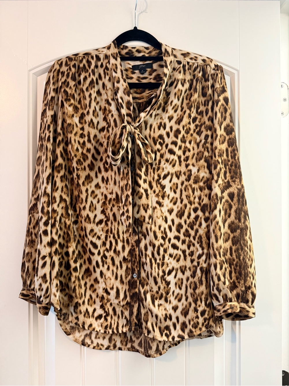 J. Crew Animal Print Tie-Neck Blouse